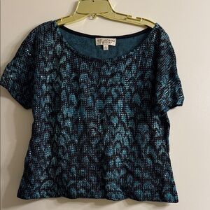 St. John Evening Black and Blue Sequin Top size L